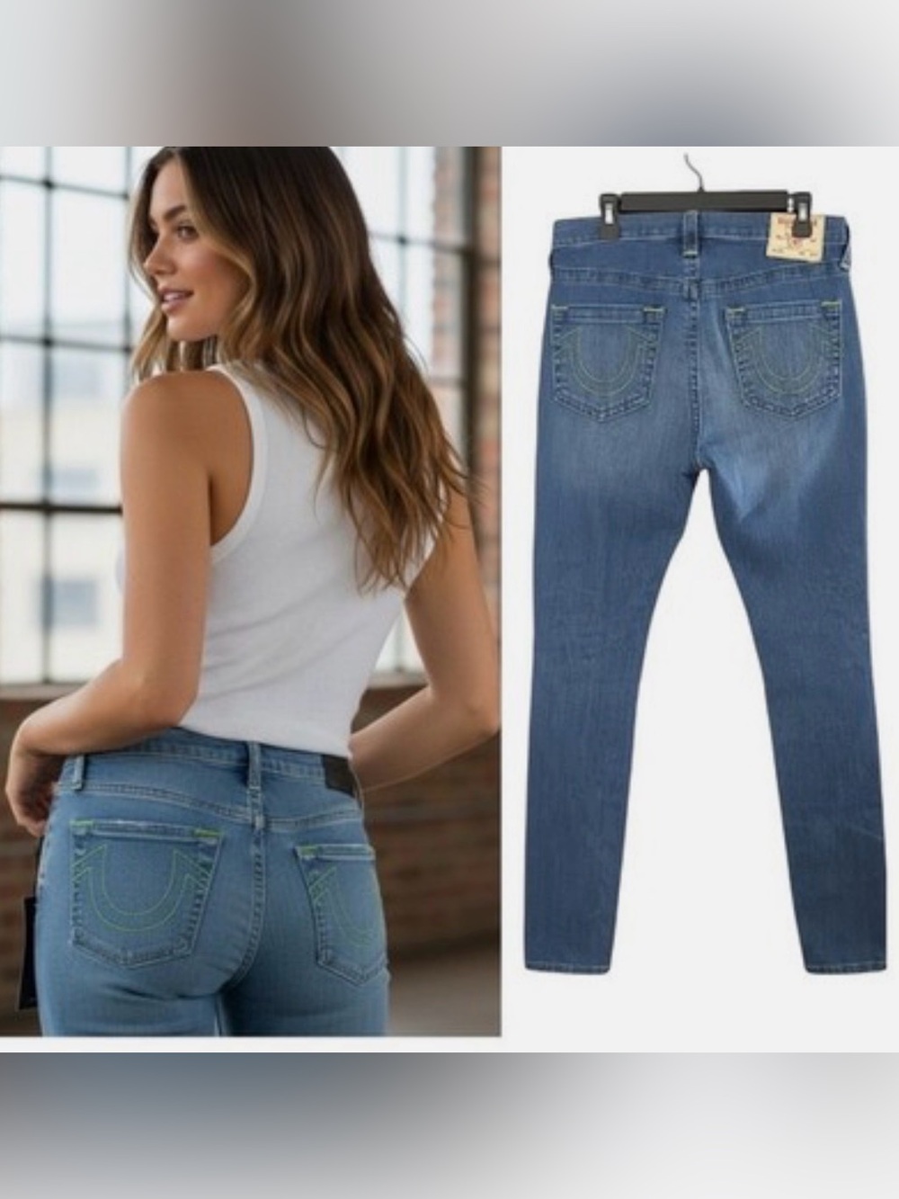 True Religion HALLE Fade Wash Exposed Stitch High Rise Super Skinny Denim Jeans
